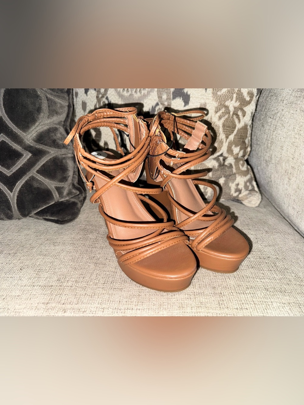 Forever 21 Tan Strappy Platform Heels